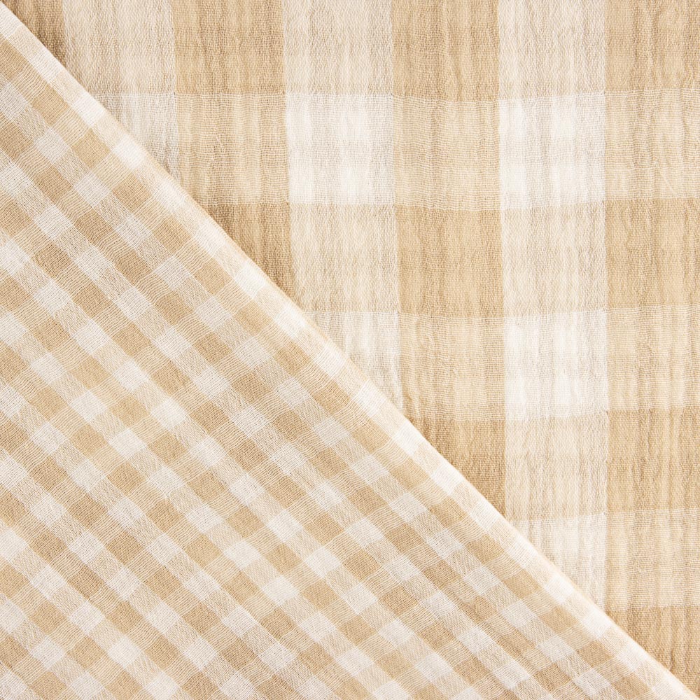 Retal Doble Gasa Vichy Reversible Beige 120x150cm - Ribes y Casals