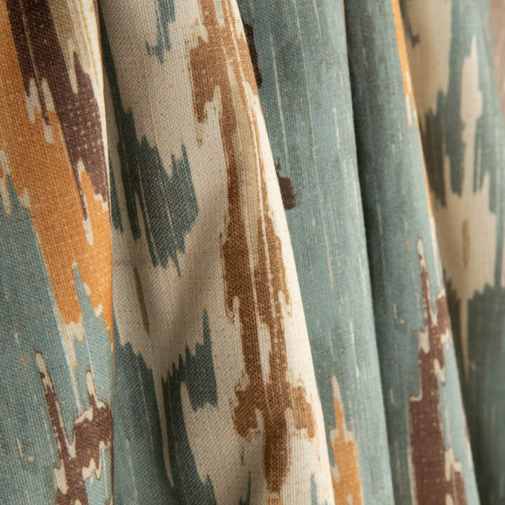 Loneta Efecto Lino Ikat Oriental Azul Verdoso - Ribes y Casals