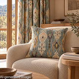 Loneta Efecto Lino Ikat Oriental Azul Verdoso - Ribes y Casals