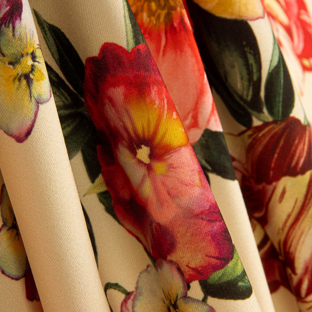 Gabardina Elástica Tulipanes Crudo - Ribes y Casals