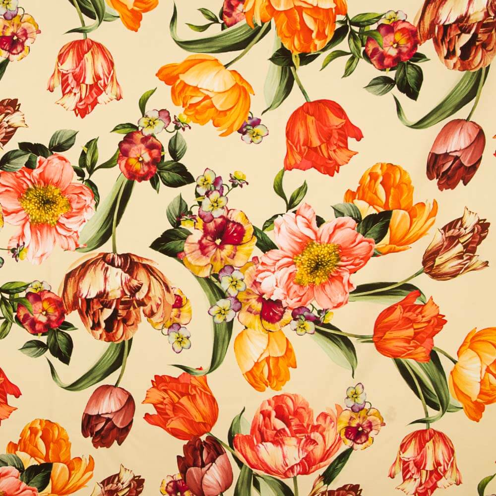 Gabardina Elástica Tulipanes Crudo - Ribes y Casals