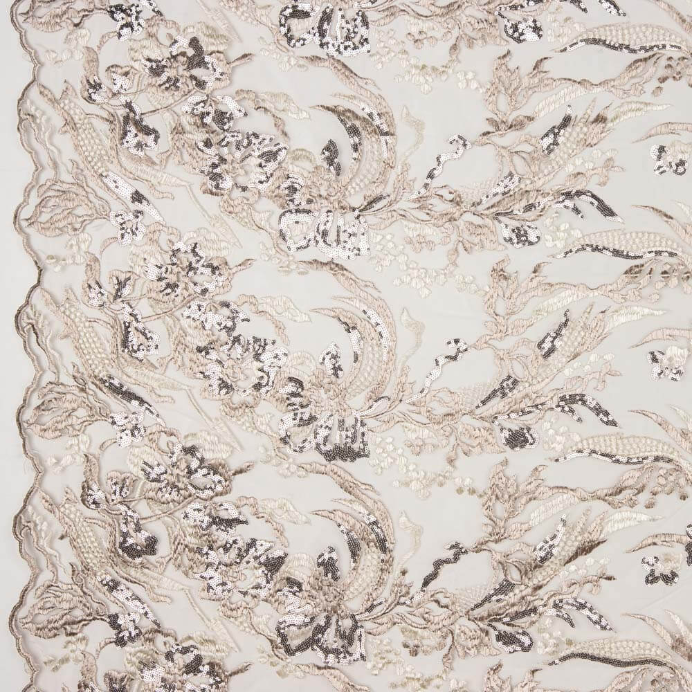 Encaje Ramas Lentejuela Gris - Ribes y Casals