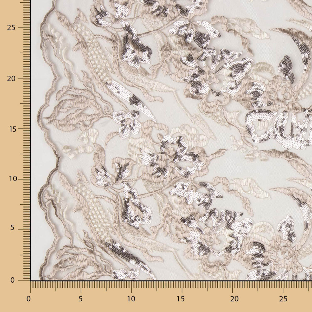 Retal Encaje Ramas Lentejuela Gris 200x130 cm - Ribes y Casals