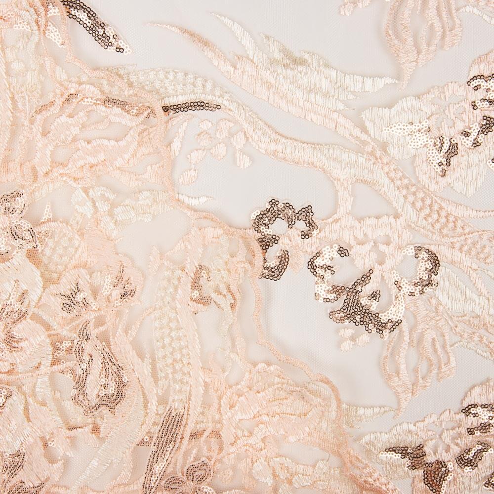 Encaje Ramas Lentejuela Salmón - Ribes y Casals