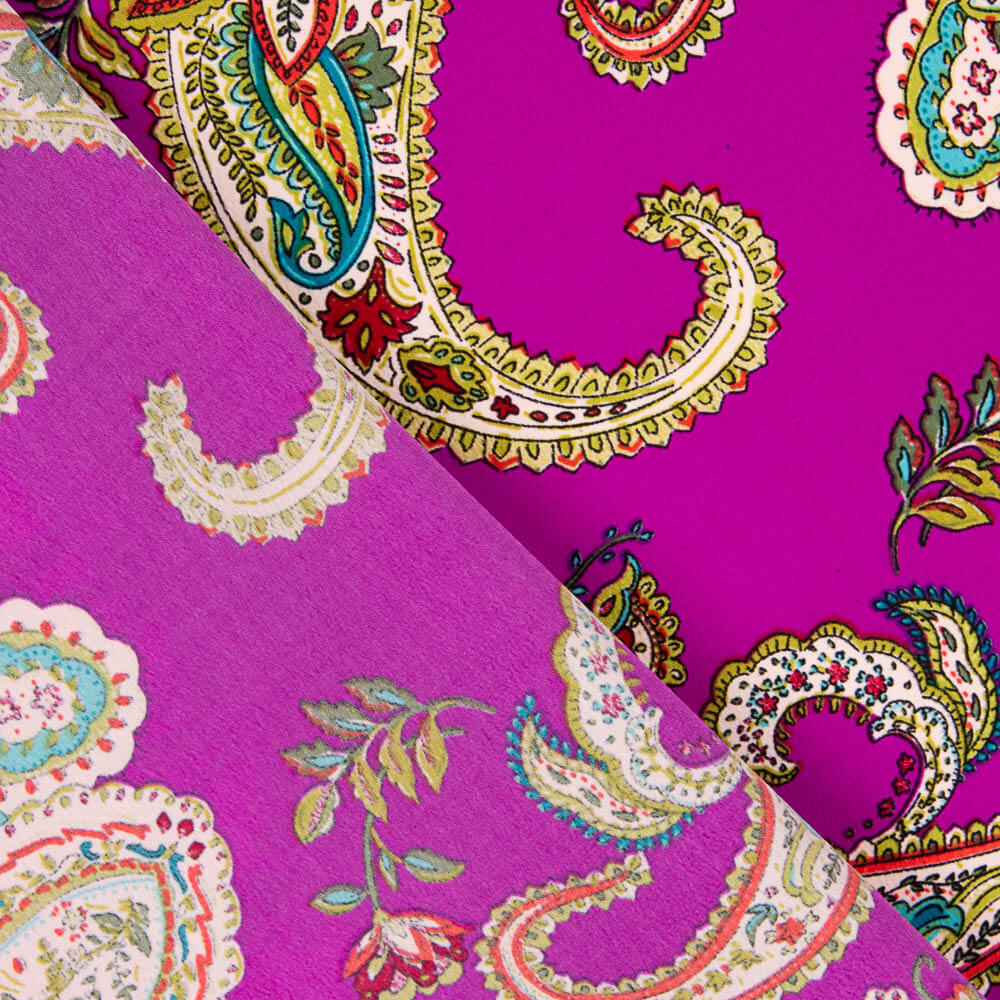 Crepe Poliéster Dibujo Cachemire Fucsia Oscuro - Ribes y Casals