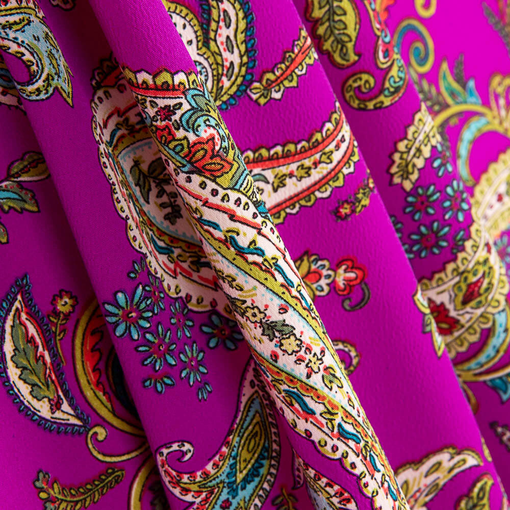 Crepe Poliéster Dibujo Cachemire Fucsia Oscuro - Ribes y Casals