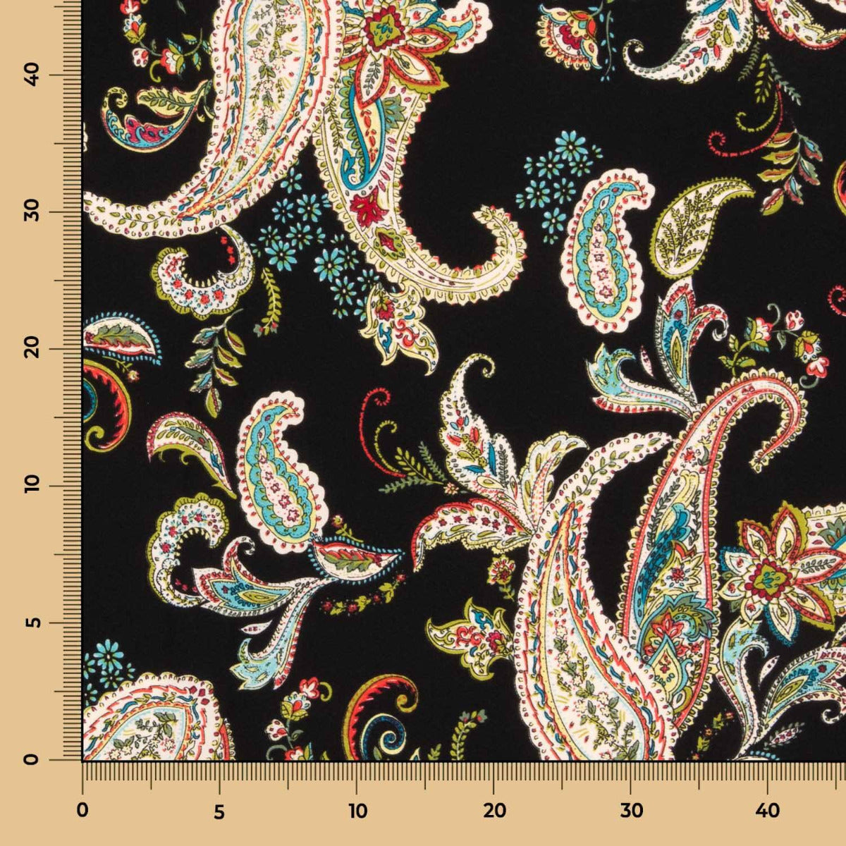 Crepe Poliéster Dibujo Cachemire Negro - Ribes y Casals