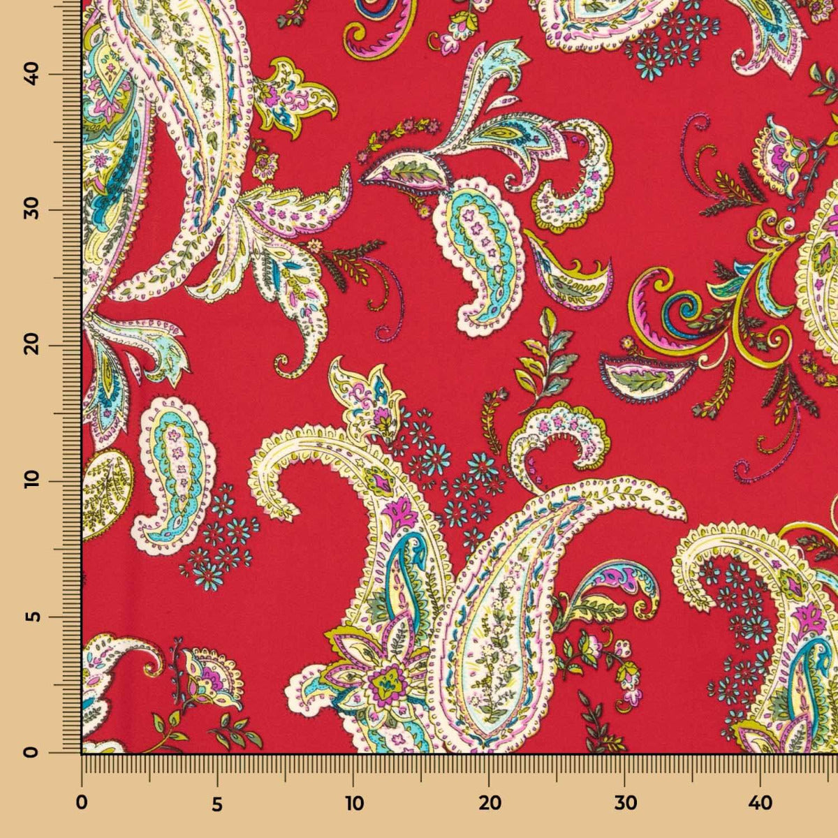 Crepe Poliéster Dibujo Cachemire Rojo - Ribes y Casals