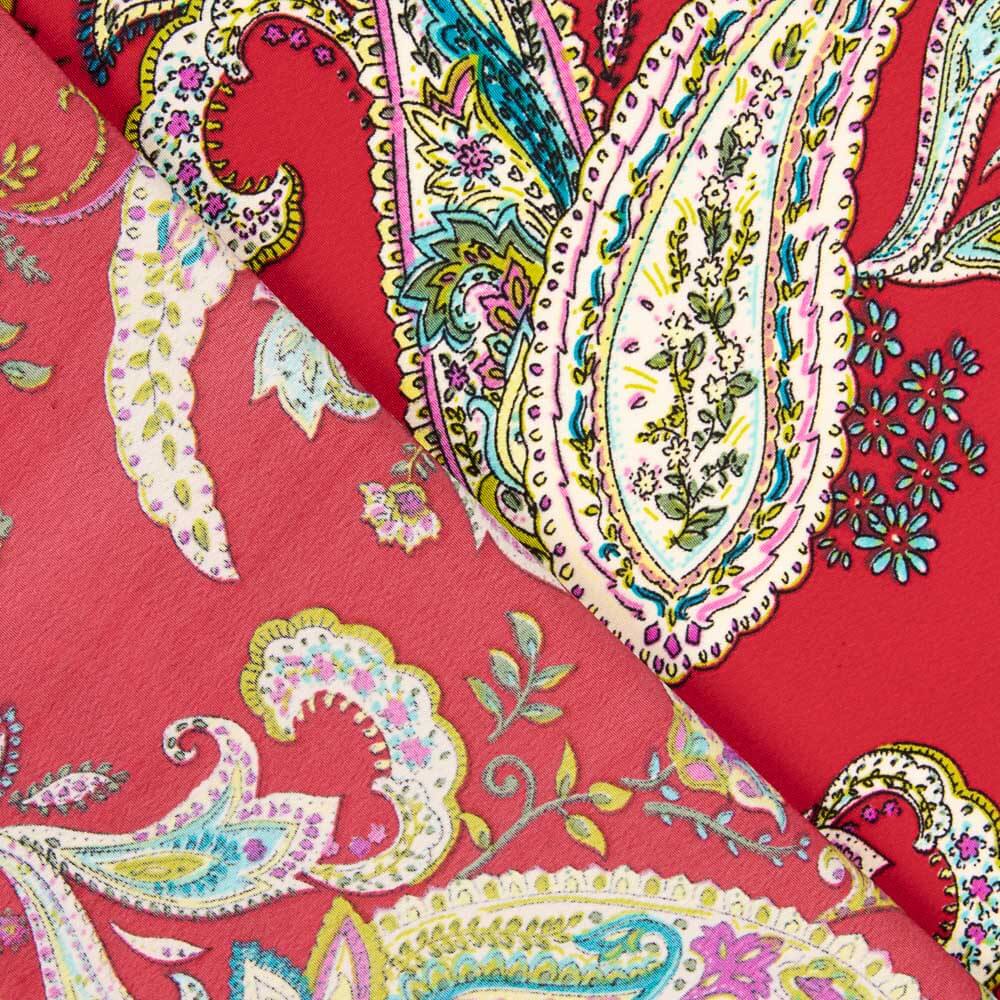 Crepe Poliéster Dibujo Cachemire Rojo - Ribes y Casals