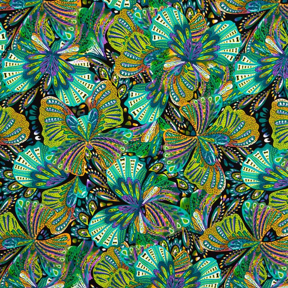 Crepe Poliéster Mariposa Verde Jade - Ribes y Casals