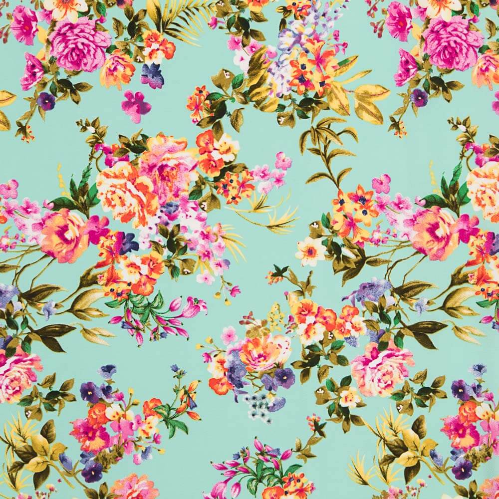 Crepe Floral Verde Agua - Ribes y Casals