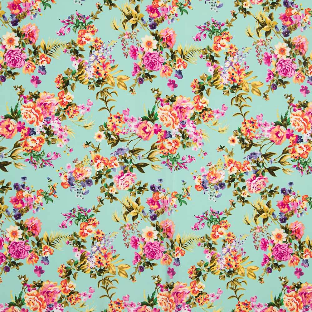 Crepe Floral Verde Agua - Ribes y Casals