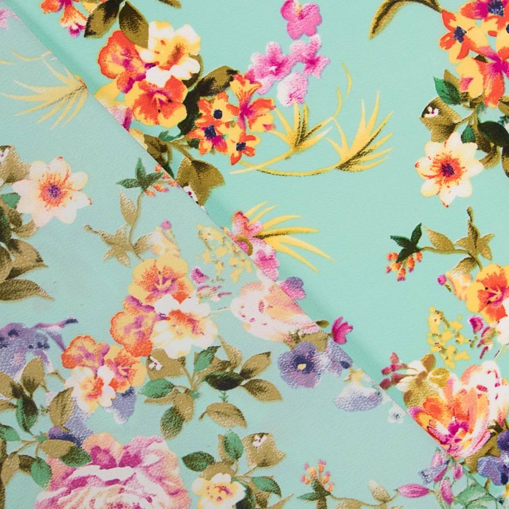 Crepe Floral Verde Agua - Ribes y Casals