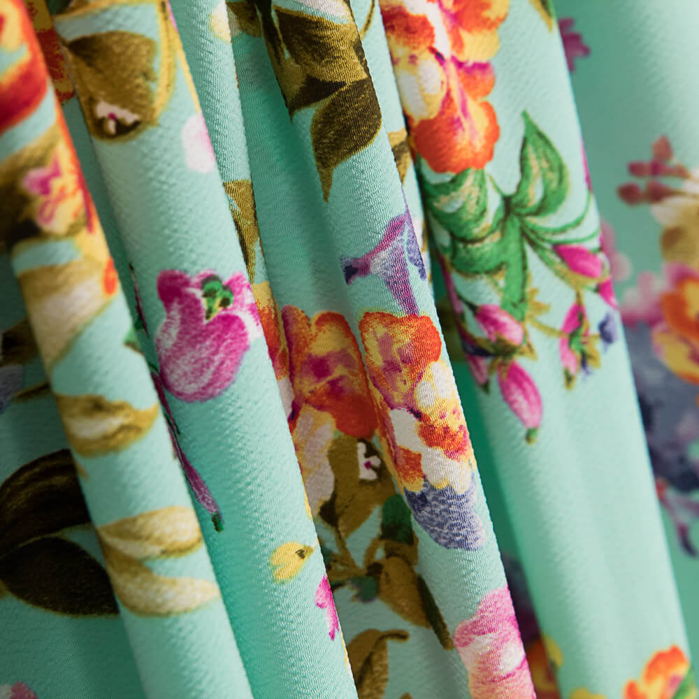 Crepe Floral Verde Agua - Ribes y Casals