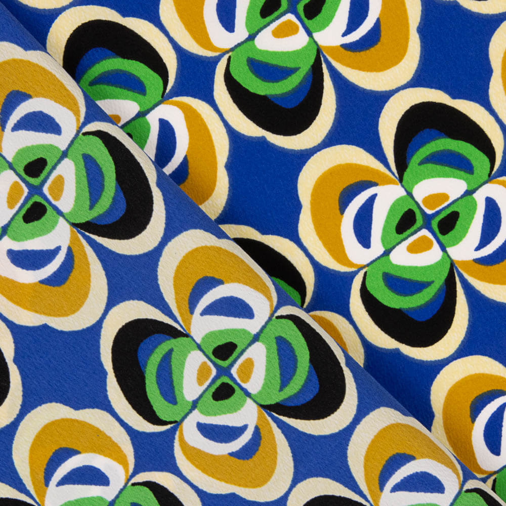 Crep Poliéster Flor Geométrico Azul - Ribes y Casals