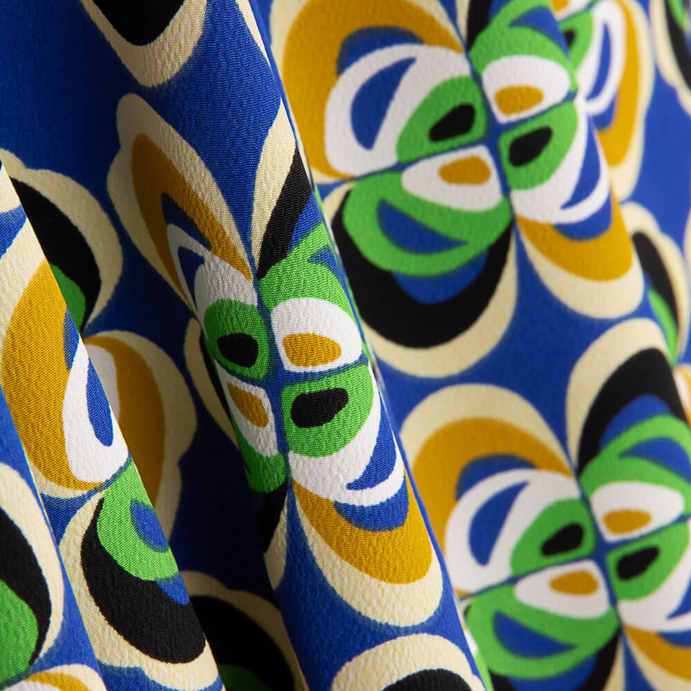 Crep Poliéster Flor Geométrico Azul - Ribes y Casals