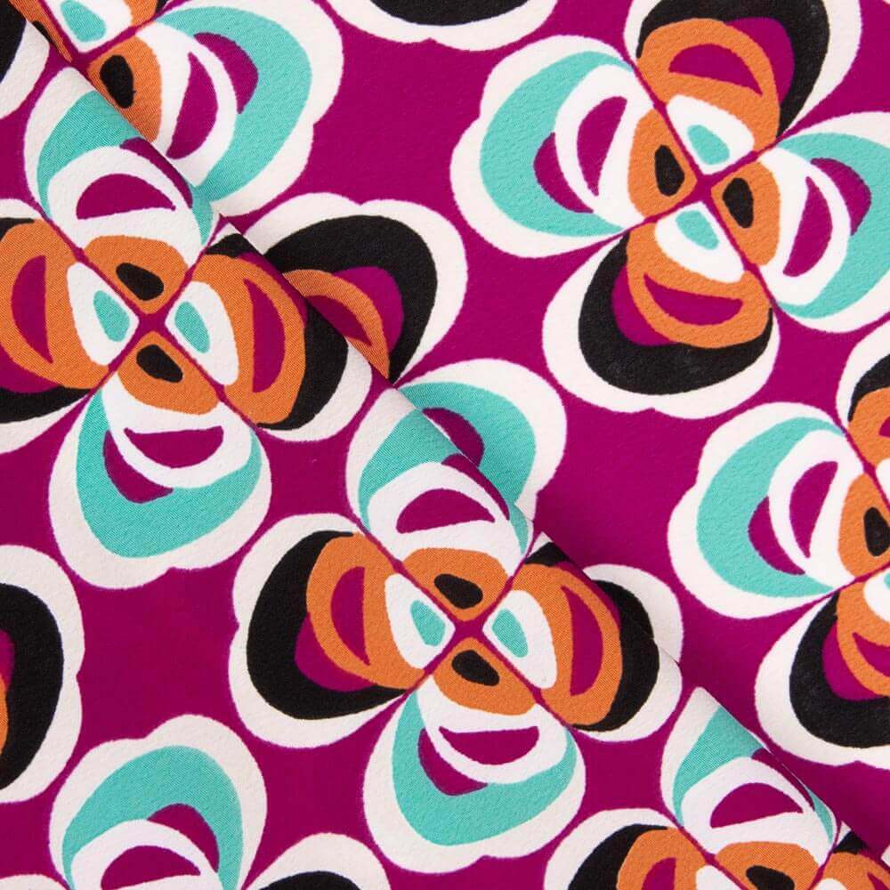 Crep Poliéster Flor Geométrico Fucsia - Ribes y Casals