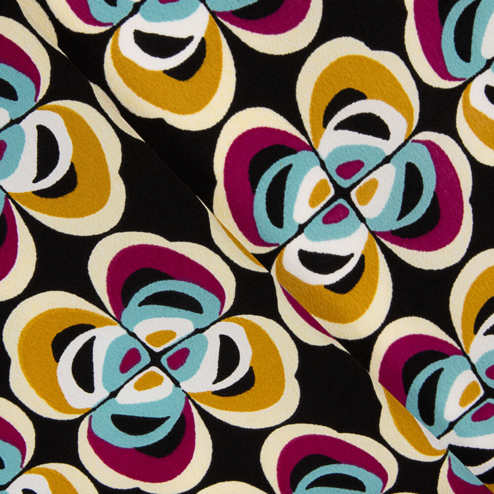 Crep Poliéster Flor Geométrico Ocre - Ribes y Casals