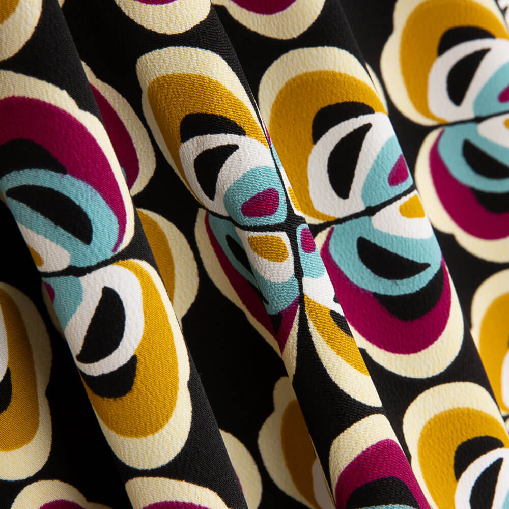 Crep Poliéster Flor Geométrico Ocre - Ribes y Casals