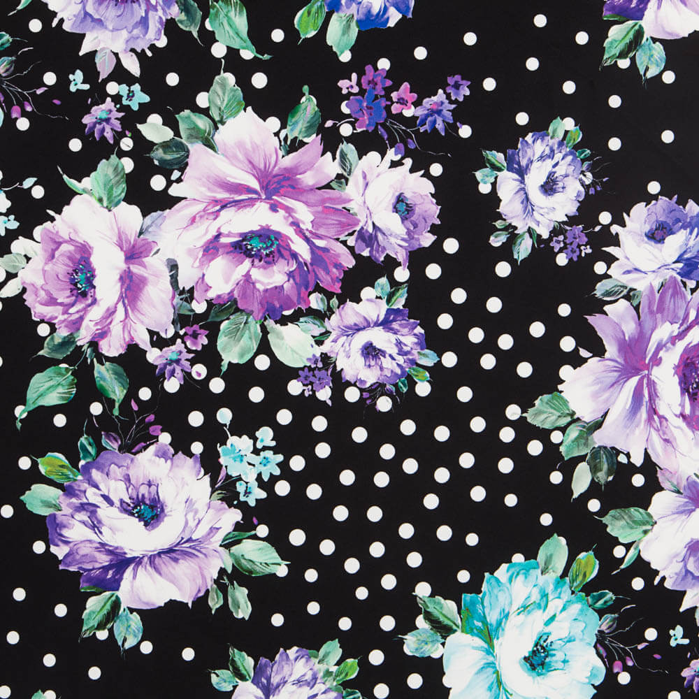 Bielástico Cretona Malva Lunares Negro - Ribes y Casals