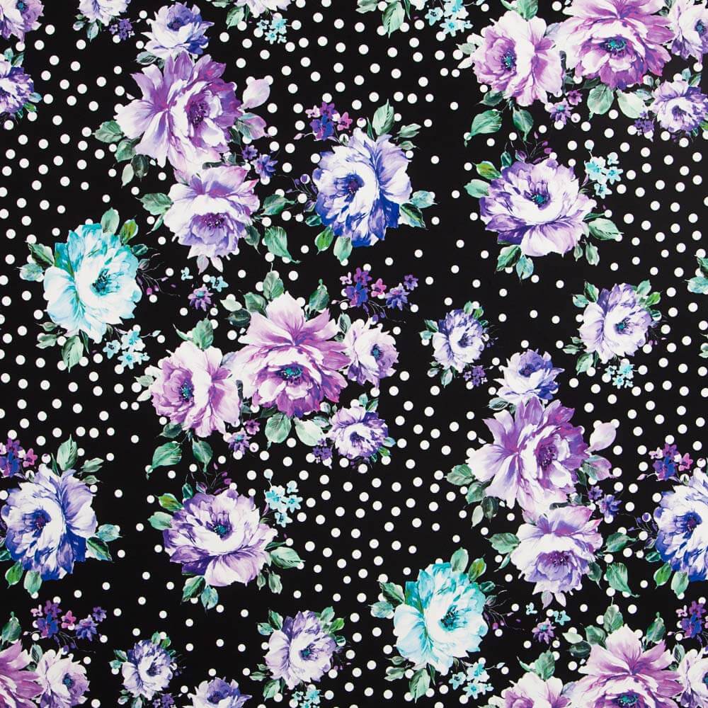 Bielástico Cretona Malva Lunares Negro - Ribes y Casals