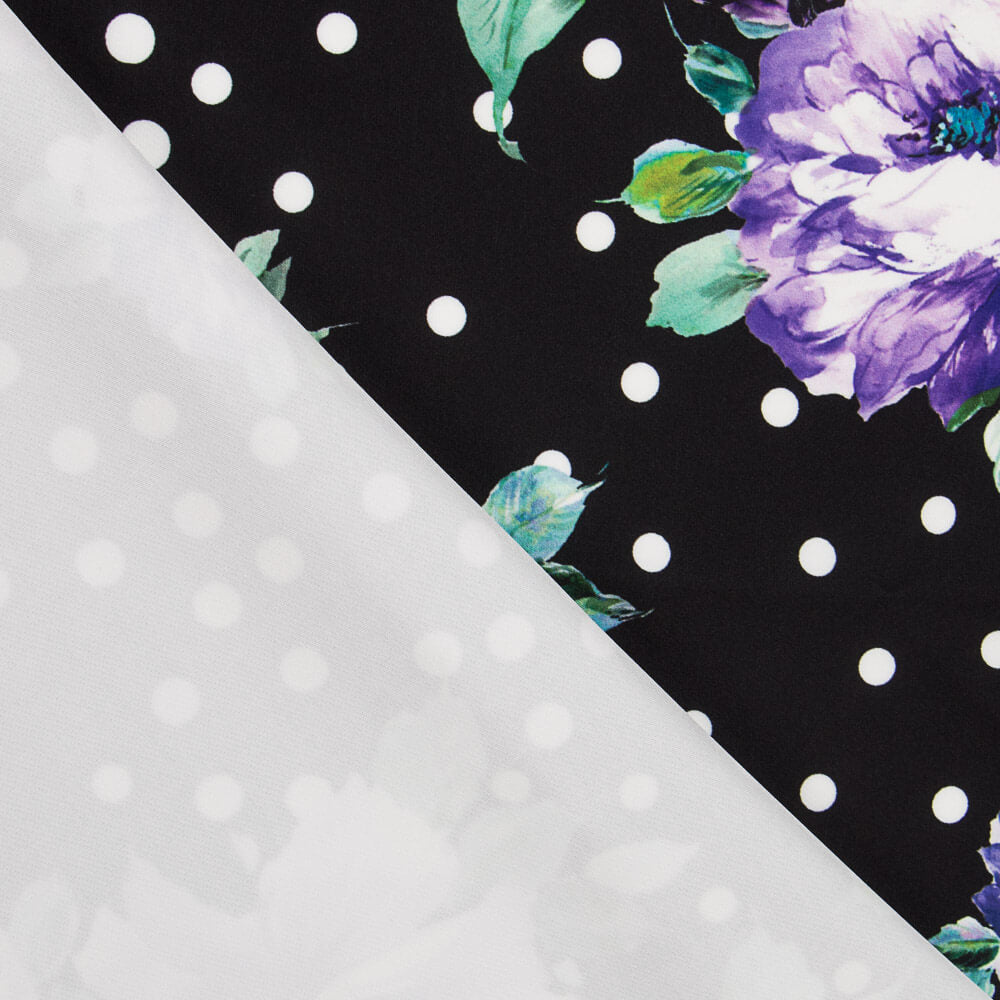 Bielástico Cretona Malva Lunares Negro - Ribes y Casals