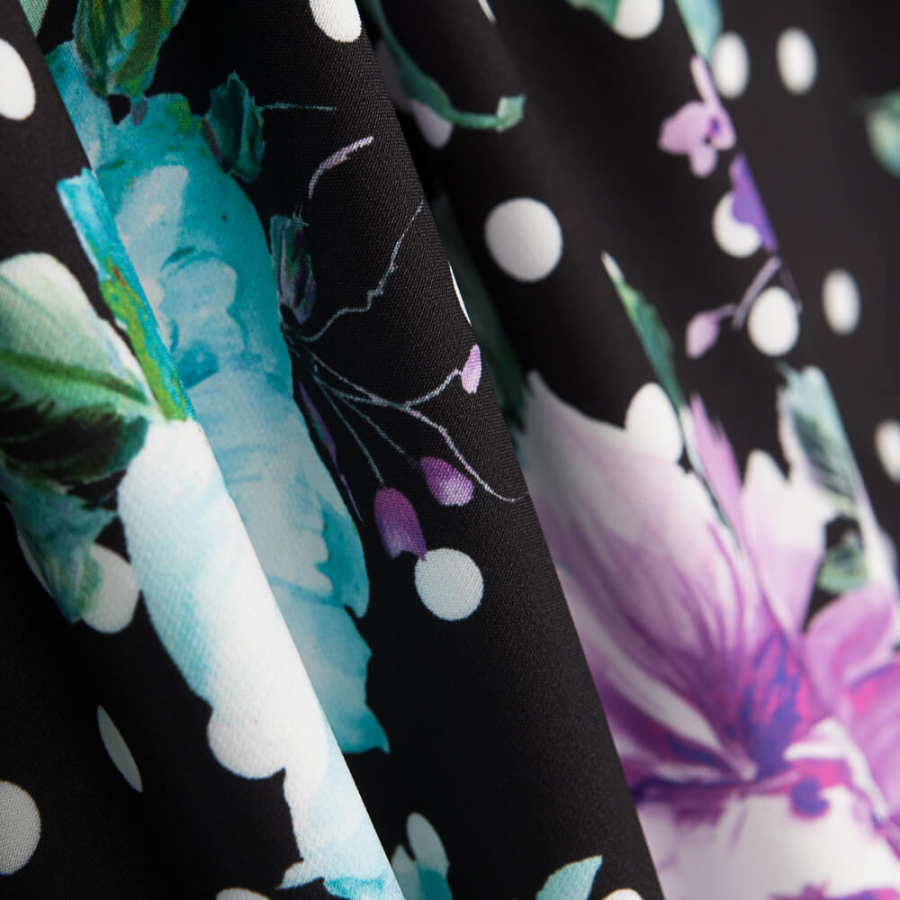 Bielástico Cretona Malva Lunares Negro - Ribes y Casals