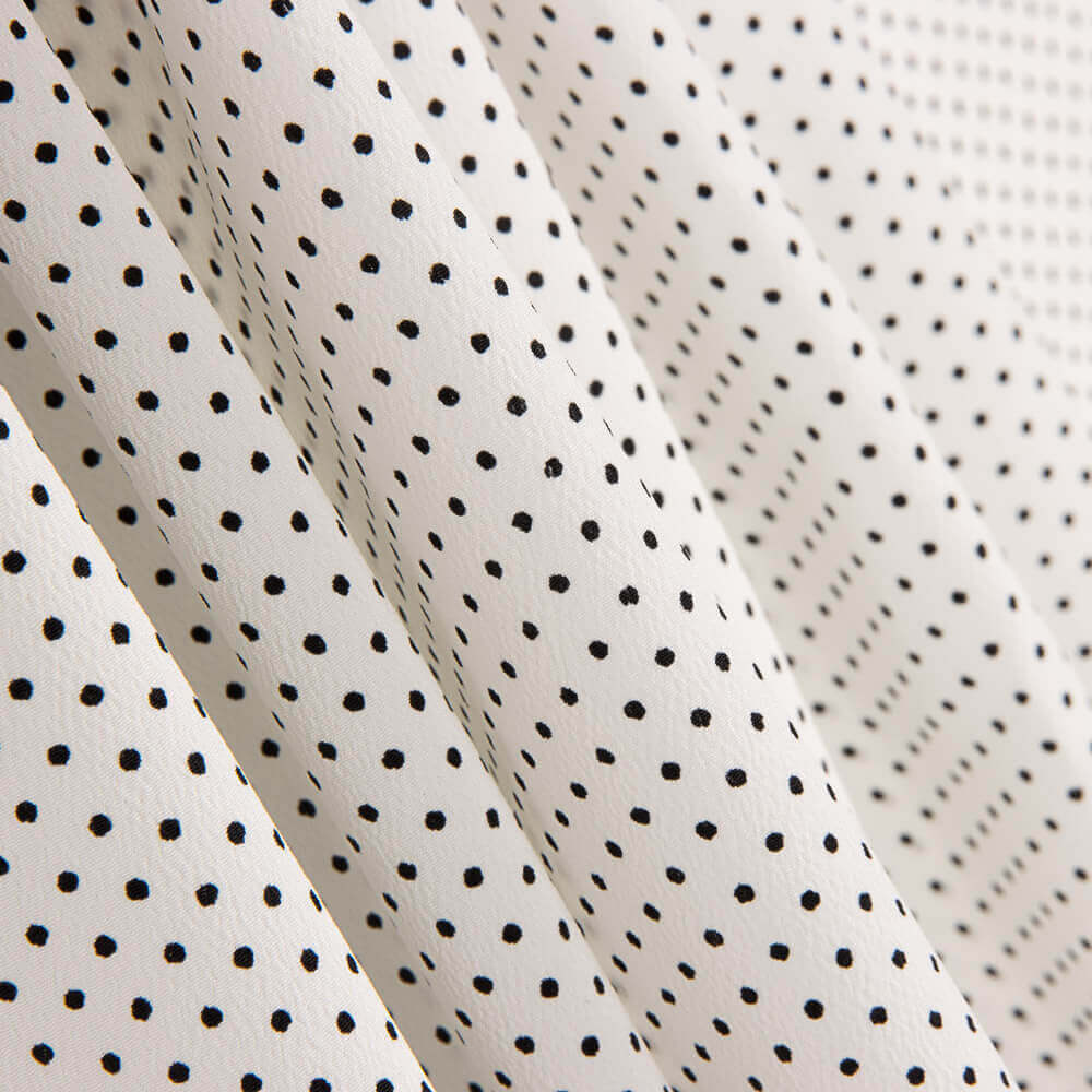 Retal Gabardina Elástica Lunares 3mm Blanco-Negro 50x140 cm - Ribes y Casals