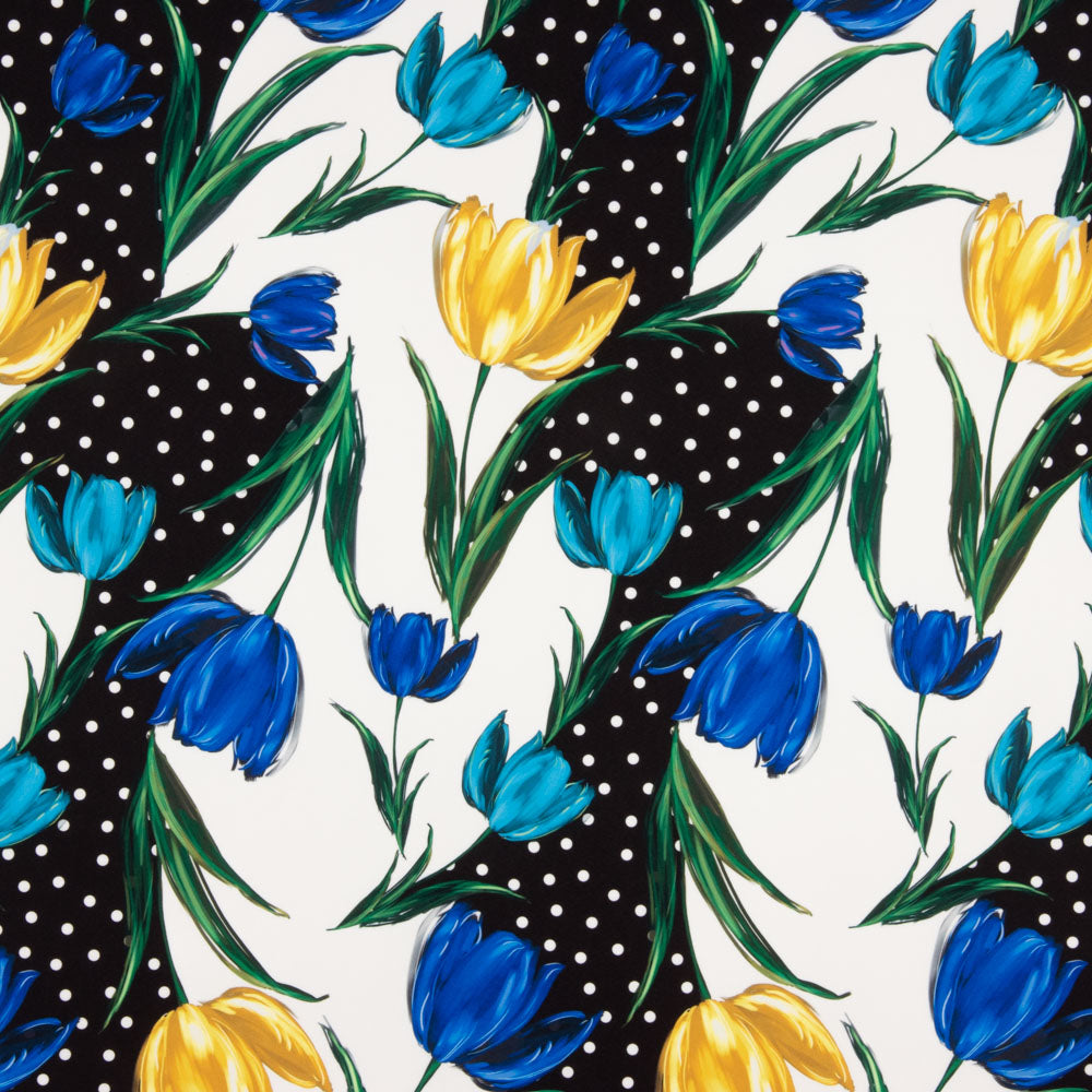 Gabardina Elástica Tulipanes Azul Lunar - Ribes y Casals