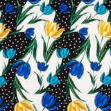 Gabardina Elástica Tulipanes Azul Lunar - Ribes y Casals