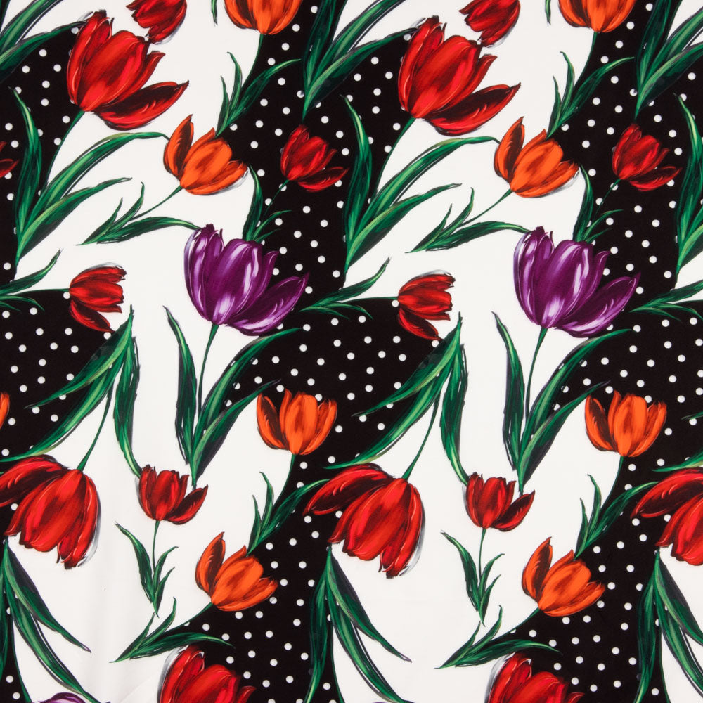 Gabardina Elástica Tulipanes Rojo Lunar - Ribes y Casals