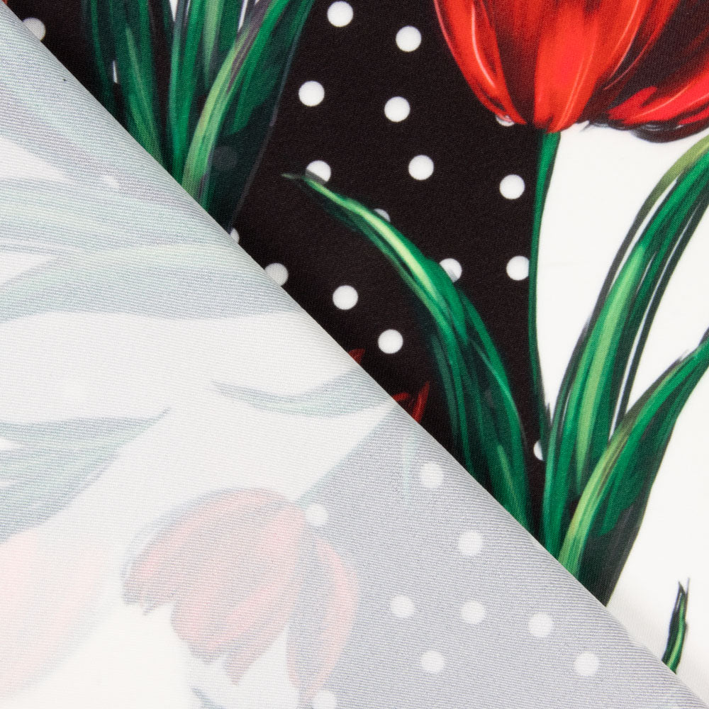 Gabardina Elástica Tulipanes Rojo Lunar - Ribes y Casals