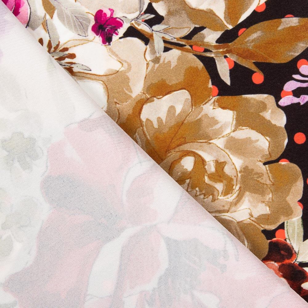 Gabardina Elástica Flor Lunar Rojo - Ribes y Casals