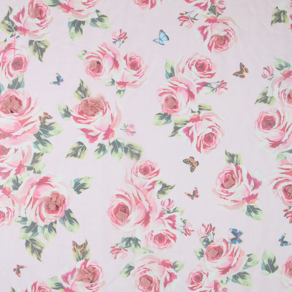 Gasa Poliéster Fantasía Flor Rosa - Ribes y Casals