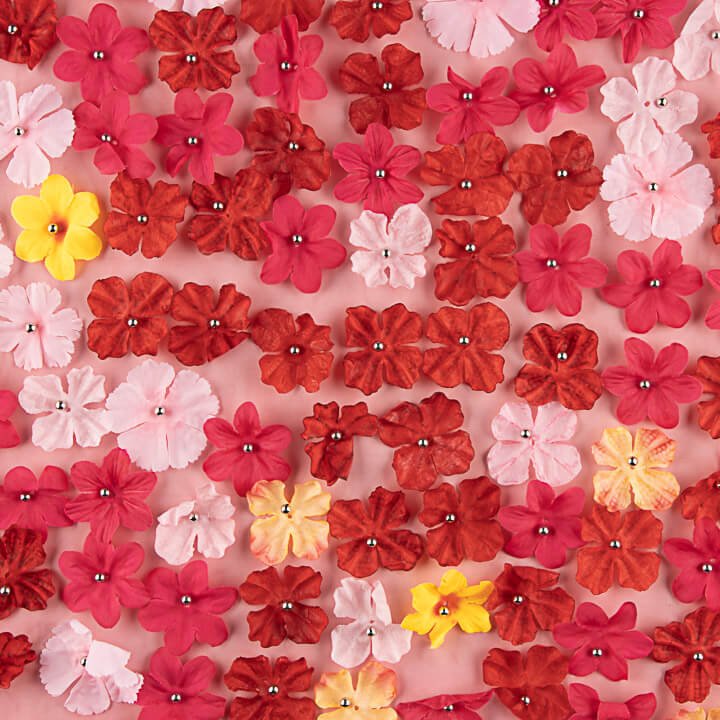 Tul Rojo Jardín Carmesí con Flores 3D - Ribes y Casals