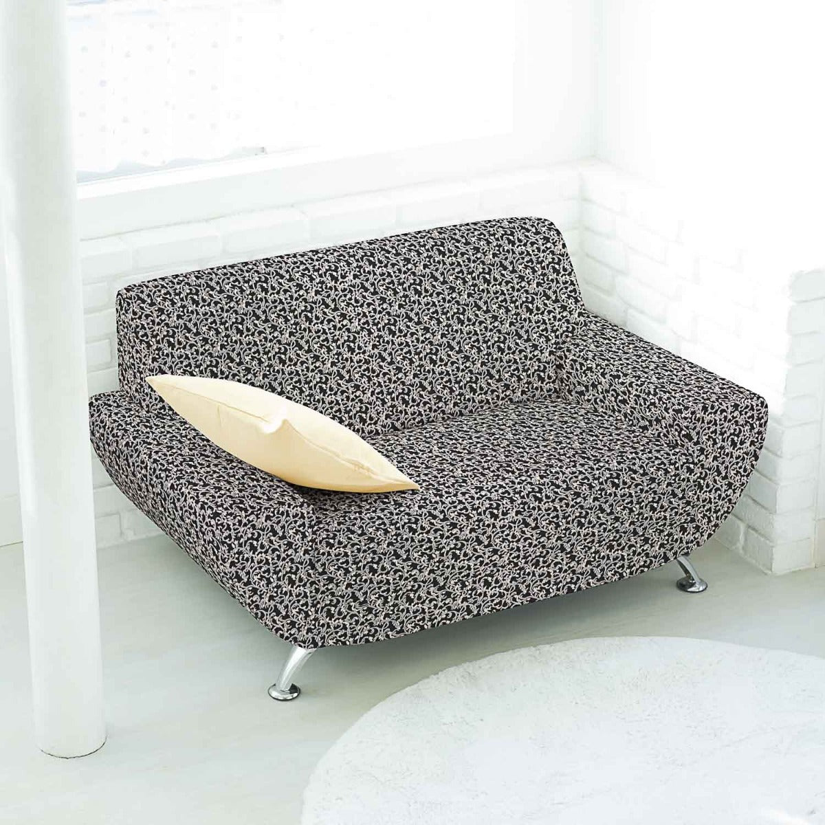 Damasco Lurex Floral en Blanco y Negro - Ribes y Casals