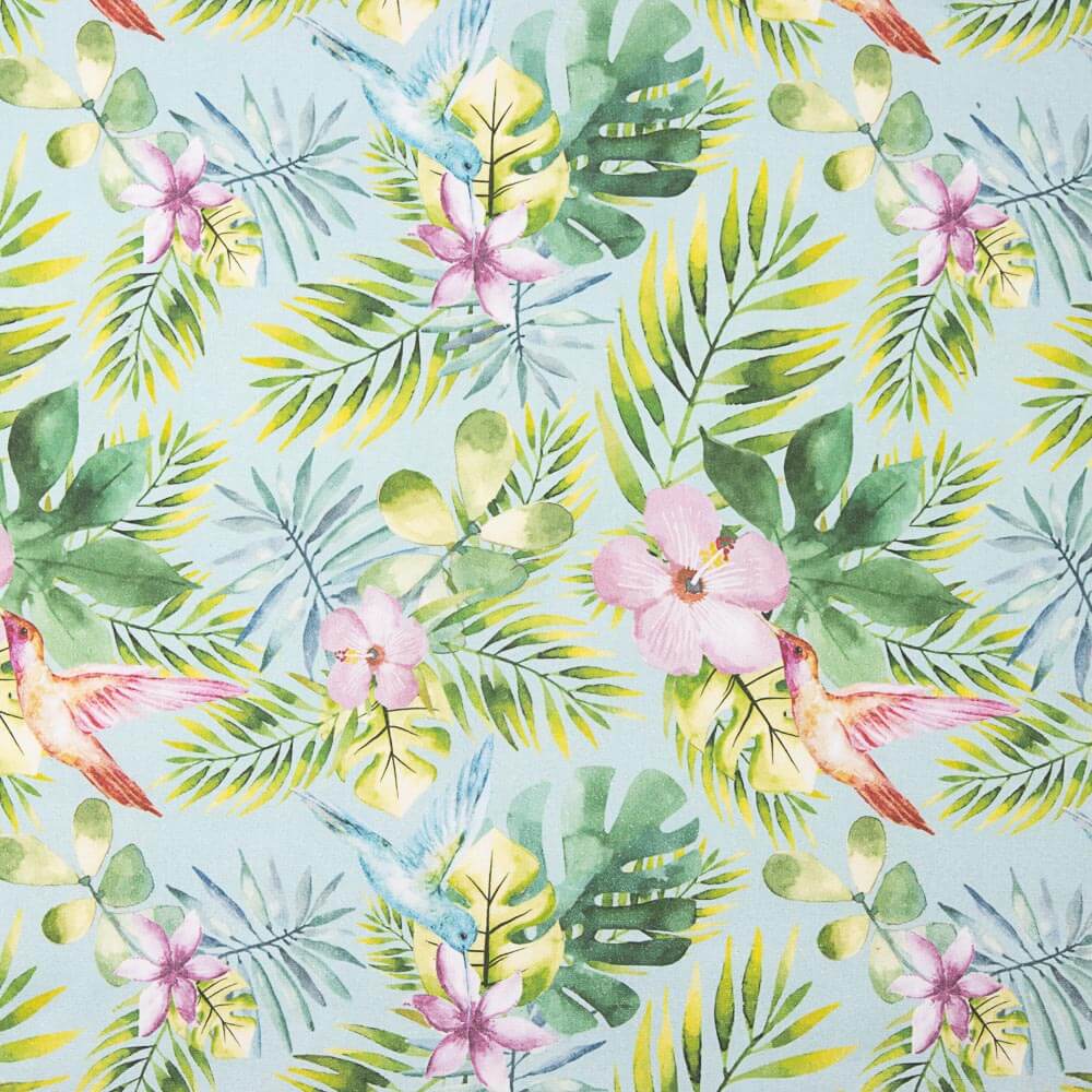 Loneta Estampada Monstera Azules - Ribes y Casals