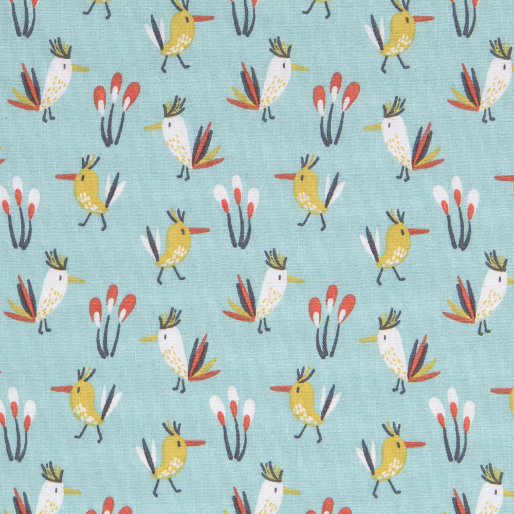 Popelín Birds Verdosa - Ribes y Casals