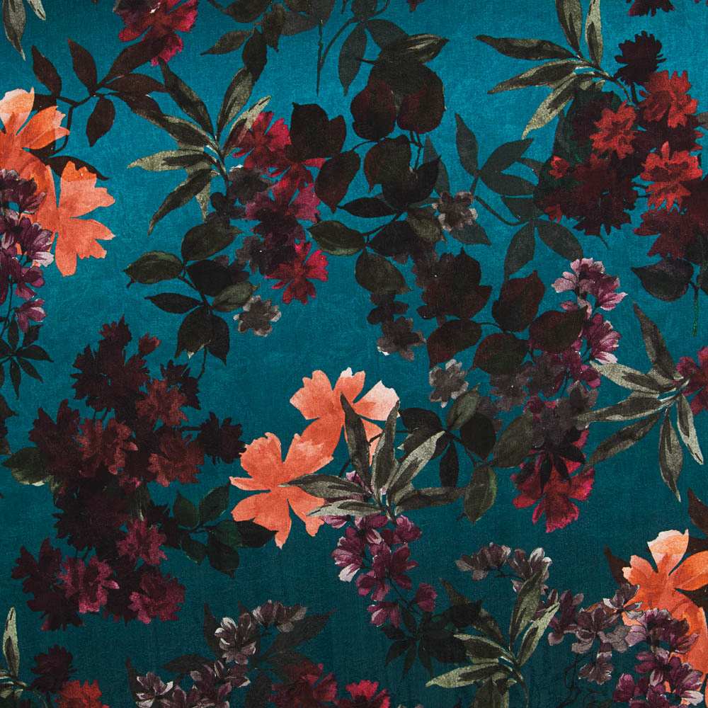 Satén Jacquard Flor Azul - Ribes y Casals