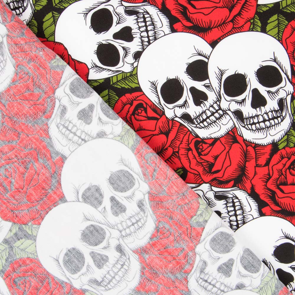 Retal Algodón Calaveras y Rosas Rojas 70x150 cm - Ribes y Casals