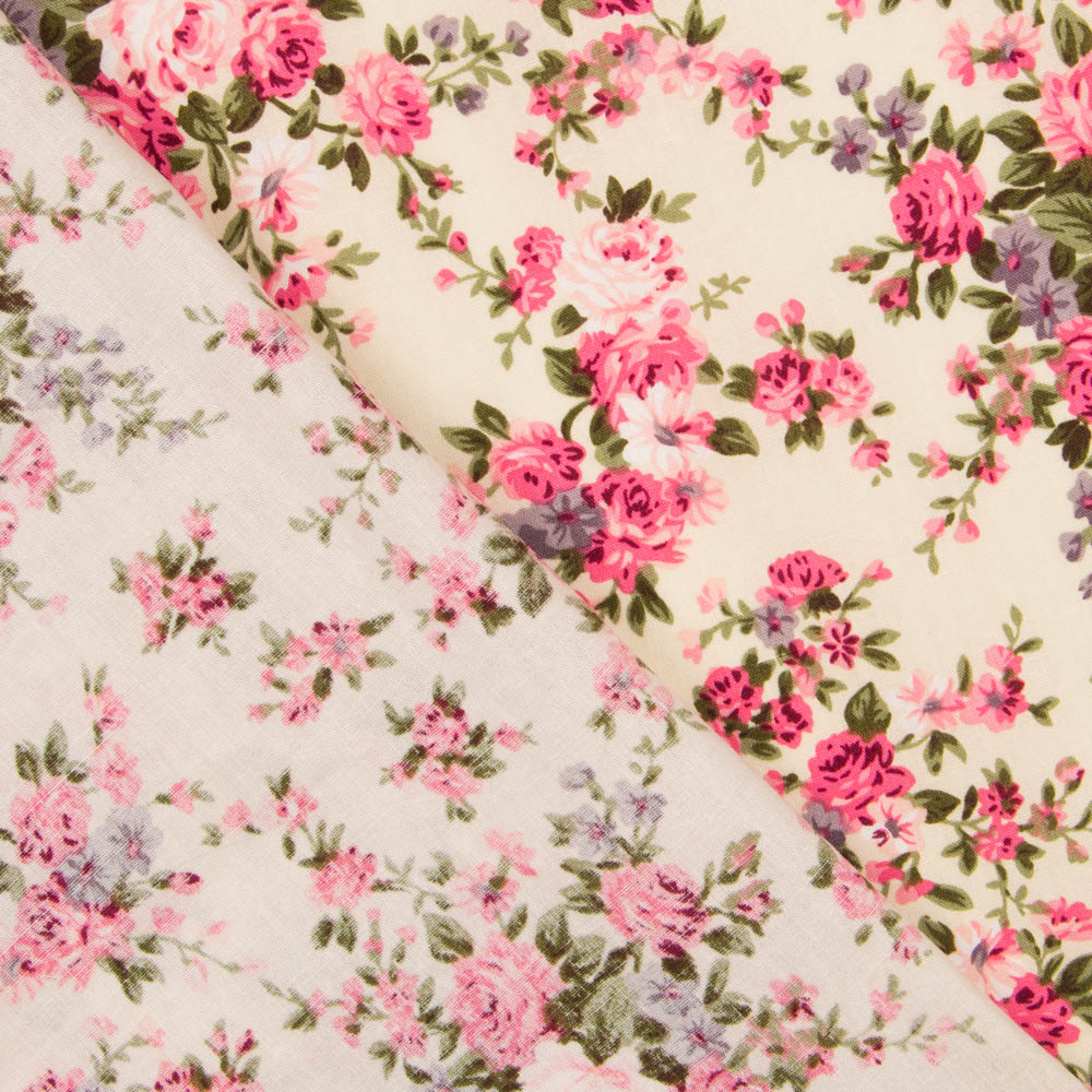 Popelín Bouquet Flores Crudo - Ribes y Casals