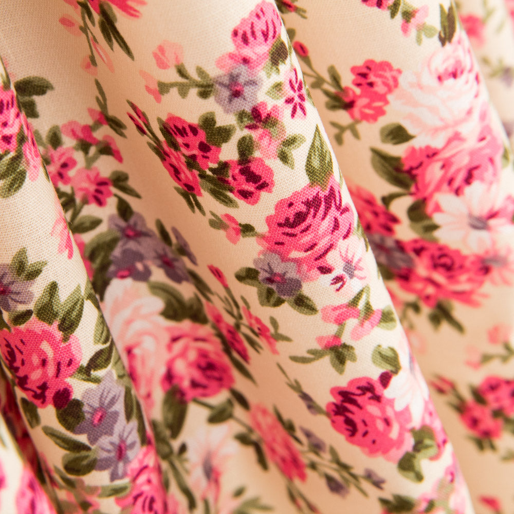 Popelín Bouquet Flores Crudo - Ribes y Casals