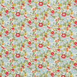 Popelín Flores Azul Rojo - Ribes y Casals