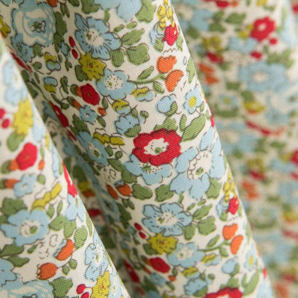 Popelín Flores Azul Rojo - Ribes y Casals