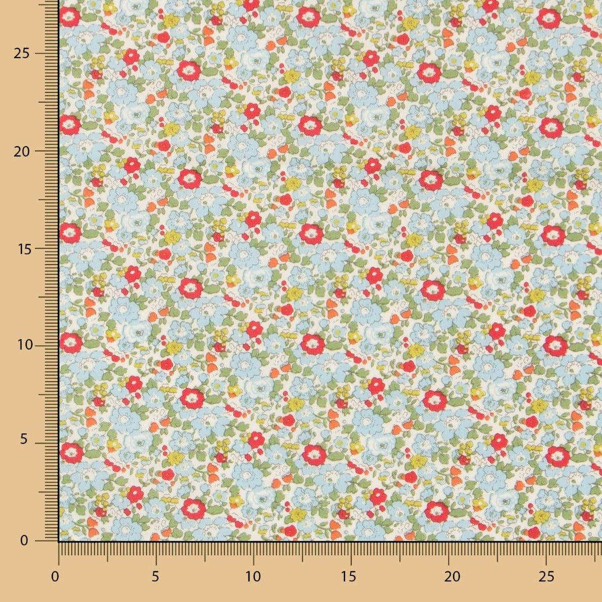 Popelín Flores Azul Rojo - Ribes y Casals