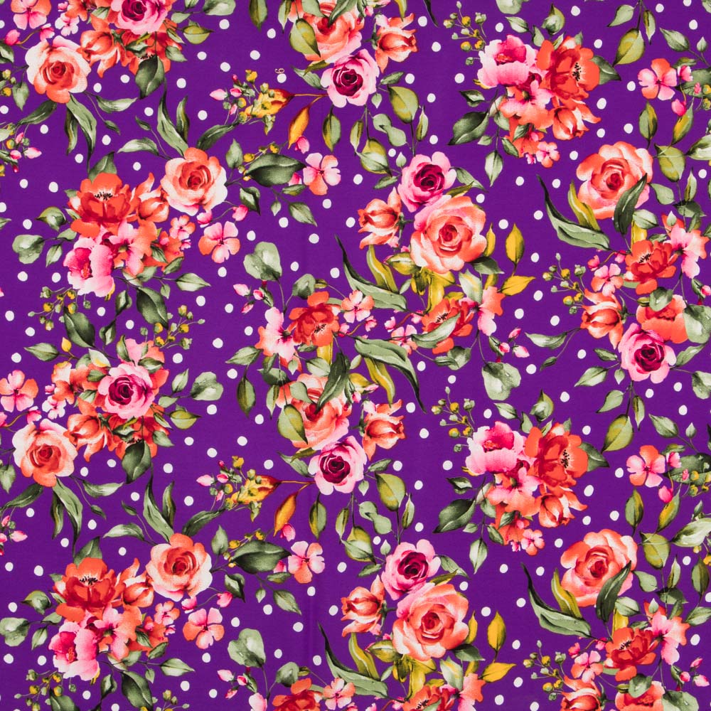 Crepe Lunares y Flores Morada - Ribes y Casals