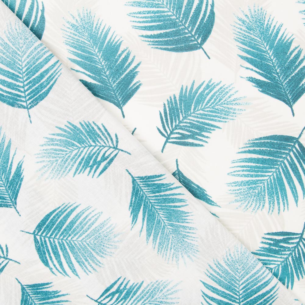 Algodón Resinado Hojas Palmera Turquesa - Ribes y Casals