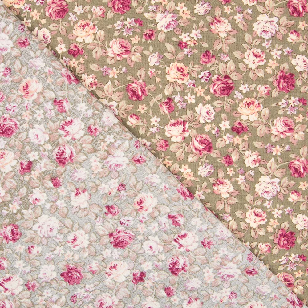 Popelín Flores Cretona Caqui - Ribes y Casals