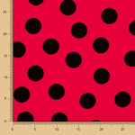 Retal Crepe Lunares Negro 33mm Rojo 140x150cm - Ribes y Casals