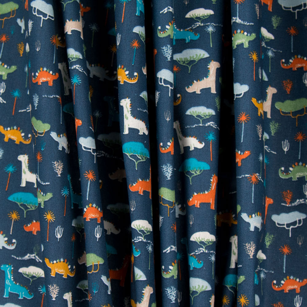 Popelín Algodón Dinosaurios Azul - Ribes y Casals